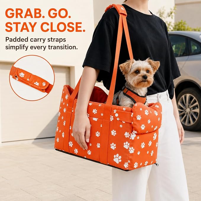 Dog Car Seat for Small Dogs 5-15 lbs, Tomato Red | Center Console Puppy Booster and Portable Travel Bed, Anti-Collapse Design with Washable Fluffy Cushion