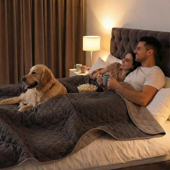Waterproof Dog Blanket, Couch Cover for Dogs Washable, Reversible Dog Bed Cover, Couch Furniture Protector. (Dark＆Light Brown, 82 X 120 Inch - 1 Pack)