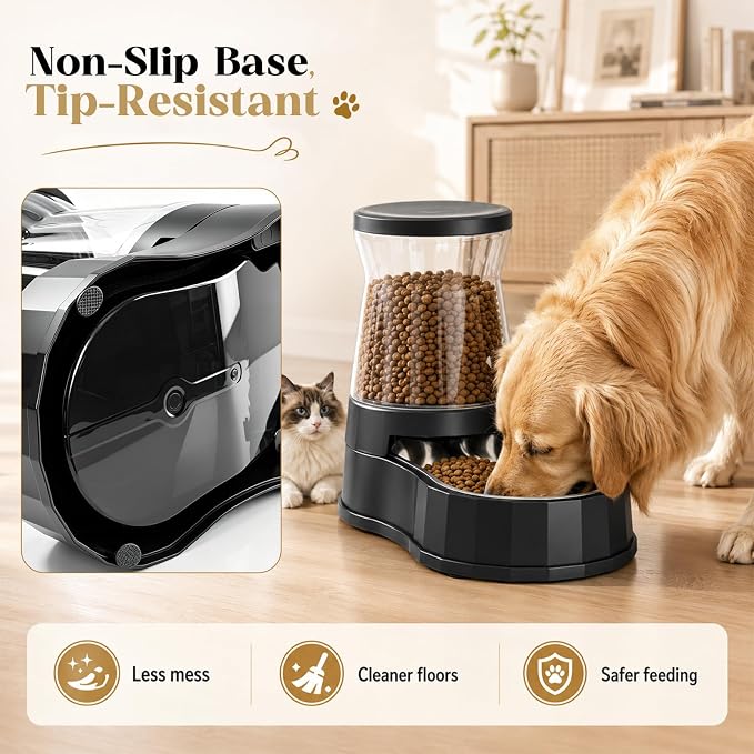 Automatic Dog Feeder Dispenser 3 Gallon/11L Gravity Stainless Steel Dog Food Feeder, BPA-Free Large Capacity Food Feeding Bowls for Medium & Large-Sized Dogs,Cats