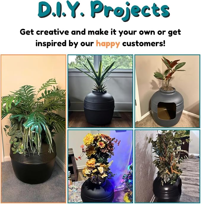 Good Pet Stuff Original Hidden Litter Box Planter, Decorative Cat Litter Enclosure with Carbon Filter, Artificial Palm Plant, Upgraded Design, Easy to Clean, Base Kit, Black Suede
