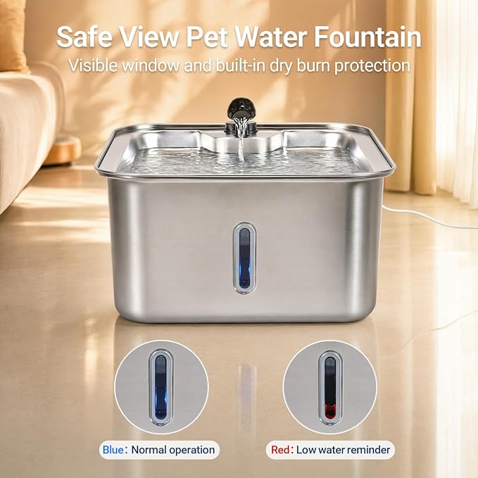 Cat/Large Dog Water Fountain, 4.5Gal/17L Quiet LED Blue Light Stainless Steel Pet Water Fountain for Large Dogs Indoor with 3 Replacement Filters, Multi-Filtration & Deeper Drinking Surface