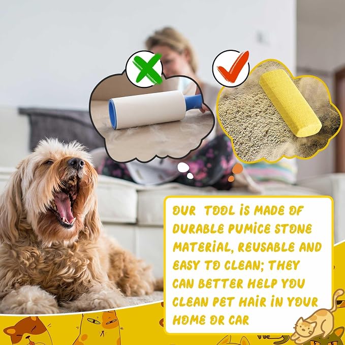 6 Pcs Abbyike Pet Hair Remover Rock Pumice Stone for Dog Cat Hair Pet Removal Cleaning Fur Removal Block Tool Scraper for Car, Carpet, Couch, Beding, Fufmiture Cleaning (6.1 x 2.56 x 1.4 Inch,Yellow)