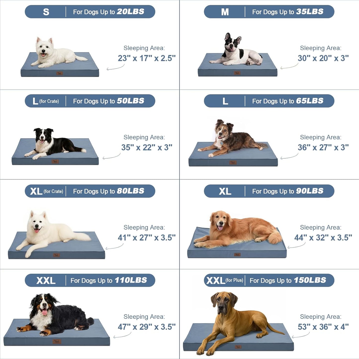 Outdoor Extra Large Dog Bed, Jumbo Waterproof Dog Bed for Large Dogs, Orthopedic Egg Foam Pet Bed Mat with Removable Oxford Cooling Cover, Blue