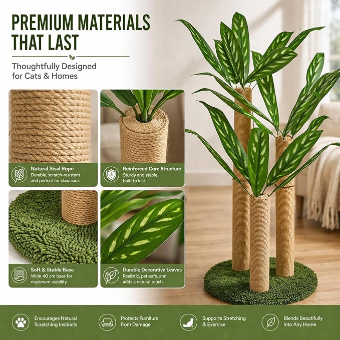 LEMONDA 31.5Inch Cat Scratching Post,Cat Scratcher Tree with 3 Scratching Poles & 2 Interactive Dangling Balls,Cats Scratching Posts for Indoor Kitten & Adult Cats
