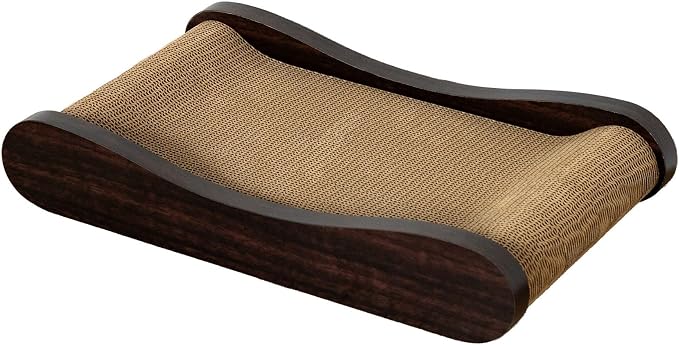Claw Surfer Cat Bed - Cat Scratcher Bed & Lounge – Heavy Duty High-Density Cardboard, Lasts 5X Longer. Modern Curved Scratching Pad with 20mm White Frame. Non-Toxic, No Mess, Espresso