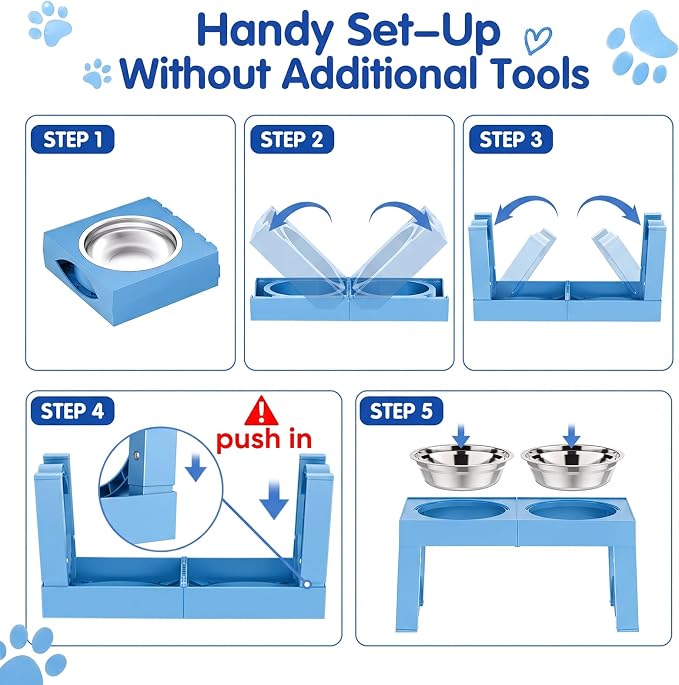 XIAZ Elevated Dog Bowls Large Breed Raised Dogs Bowl Stand Large/Medium Sized Dog Stainless Steel Food Water Bowl Stands 5 Heights Adjustable 9/11/12/15in Pet Feeder Dish Station