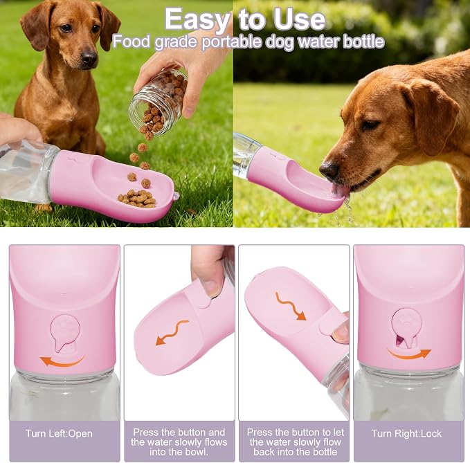 Dog Water Bottle, Portable Water Bottle with Food Container for Dogs Cat Pet Hiking Walking Travel Camping, Leak-Proof Dog Water Bowl Dispenser with Feeder Function Puppy Essentials