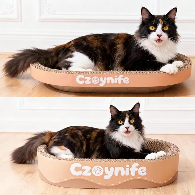 3PCS Cat Scratcher Cardboard, Oval Cat Scratch Pad Bowl Nest for Indoor Cats, Round Cat Scratching Board Corrugated Lounge Cat Bed, Furniture Protector for Couch (Brown, 17 * 11.5 in)