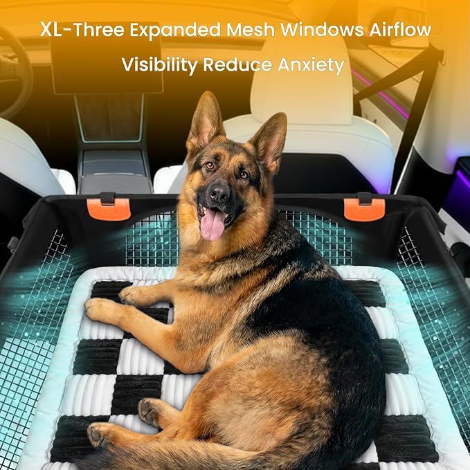 XL Checkered Large Dog Car Seat Cover with Dog Bed Mat for Back Seat Half - Single Seat Travel Hammock Extender, Waterproof Hard Bottom for Medium & Large Dogs, Car SUV Truck Vehicle