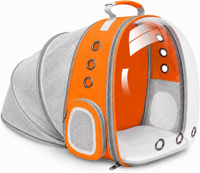 Pet Carrier Backpack Expandable for Cats and Small Dogs, Breathable Anti-Collapse Design, Airline Approved Travel Backpack for Hiking and Outdoor Use (Back Expandable-Orange)