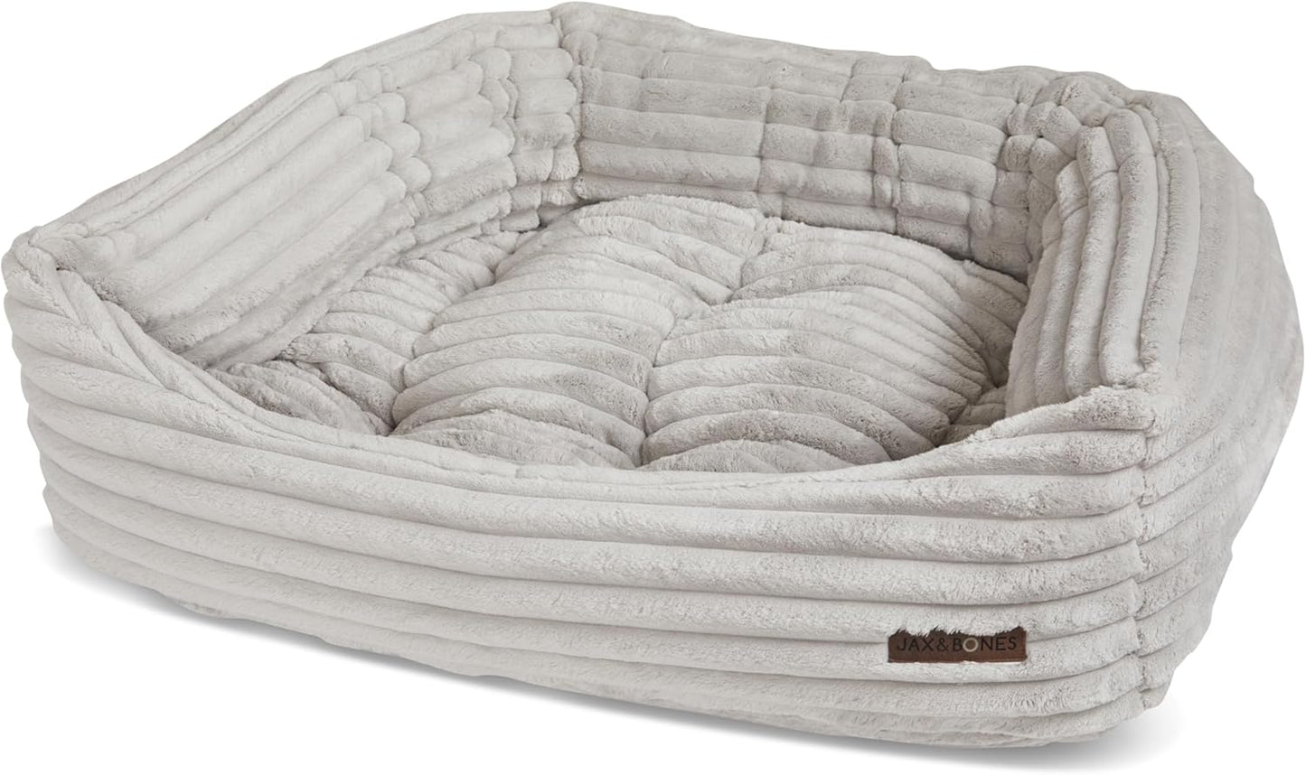 Jax & Bones Dog Napper - Luna Grey Machine Washable Bed for Dogs - Extra Heavy Duty Bolstered Sides - Small Grey Dog Mat | 24 x 21 Inches