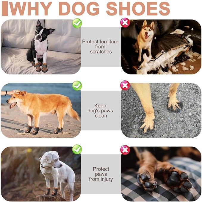 EXPAWLORER 4PCS Anti-Slip Dog Shoes - Waterproof Dog Booties & Paw Protectors with Reflective Straps for Outdoor Hot Pavement Hiking, Indoor Hardwood Floors, Winter Boots for Small Medium Large Dogs