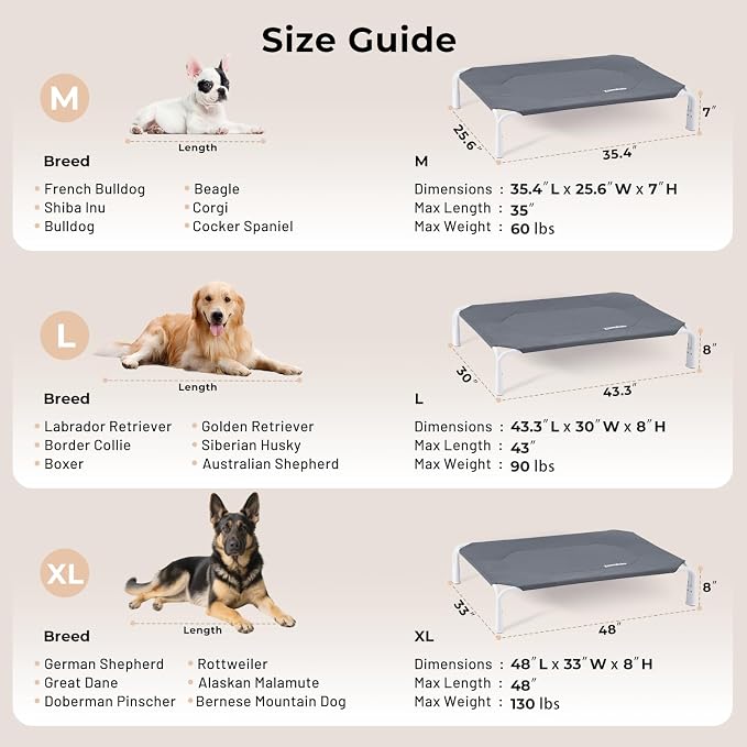 ZOMISIA Outdoor Elevated Dog Bed for Large Dog Tool-Free Assembly, Non Slip