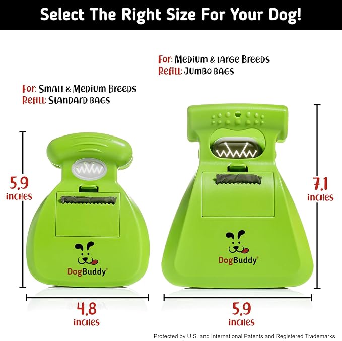DogBuddy Pooper Scooper, Portable Dog Pooper Scooper, Poop Scooper for Small and Large Dogs, Pooper Scooper With Bag Attachment, Leash Clip and Dog Waste Bags Included (Medium, Kiwi)
