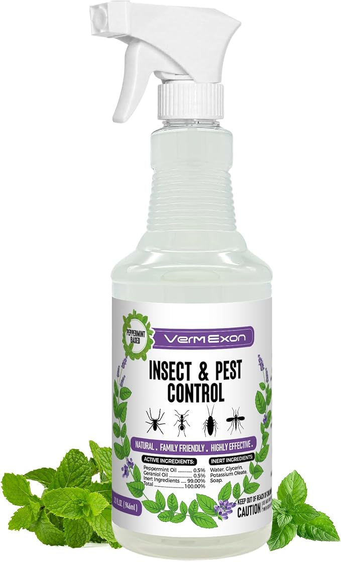 VermExon Peppermint Oil Insect & Pest Control Spray – 32oz Natural Plant-Based Bug Killer for Spiders, Ants, Flies, and Other Insects, Safe for Home & Kitchen Use