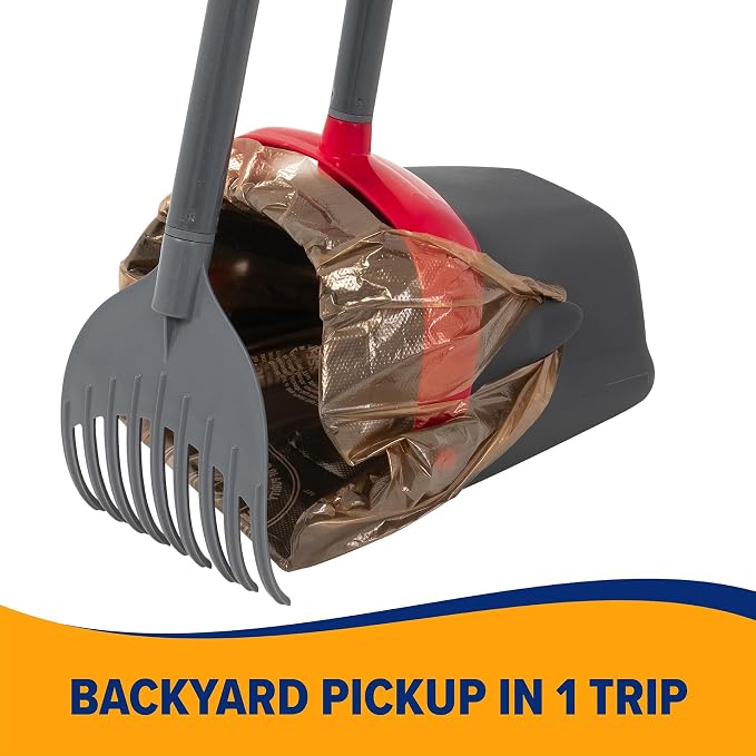 Arm & Hammer Pooper Scooper for Extra Large Dogs Heavy Duty, Outside Yard Dog Poop Scoop Pet Waste Clean Up with Bag Attachment - 2 Waste Bags Included | Includes 2 waste bags plus an attachment to hold them, keeps hands clean while picking up after pe...