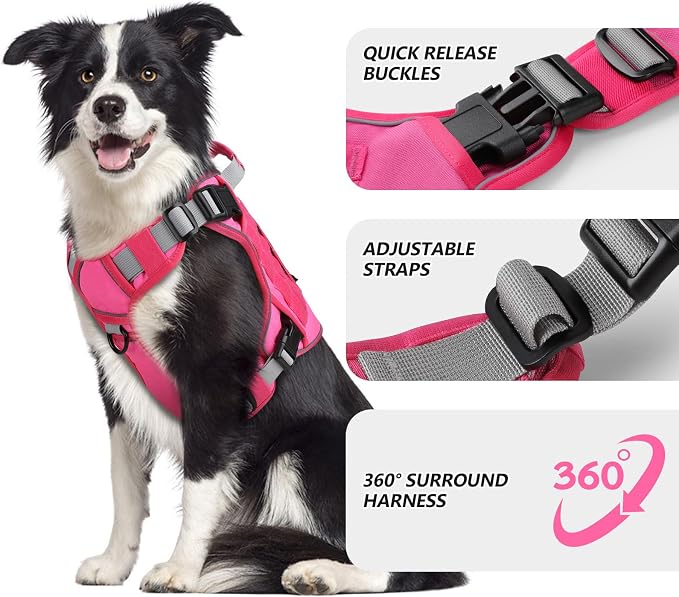 WINGOIN Pink Tactical Dog Harness for Large Dogs,No Pull Dog Harness | Heavy Duty with Handle,Adjustable Reflective,Military K9 Style,xl Size Pet Vest,for Husky Doberman,for Walking Hiking