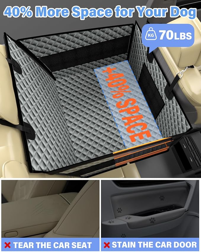 Instraella Dog Car Seat for Large Dogs, Hard Bottom Half Back Seat Extender | For Medium & Large Dogs, Fits Cars, SUVs & Trucks, Waterproof & Non-Slip with Mesh Windows, Leash Slot & Room for a Passenger