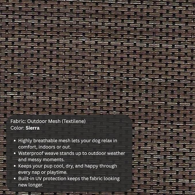 Kuranda Chewproof Elevated Dog Bed - Walnut PVC - 35" x 23" - Sunsure Textilene Outdoor Mesh - Sierra