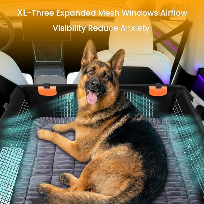 XL Large Dog Car Seat Cover with Dog Bed Mat for Back Seat Half - Single Seat Travel Hammock Extender, Waterproof Hard Bottom for Medium & Large Dogs, Car SUV Truck Vehicle