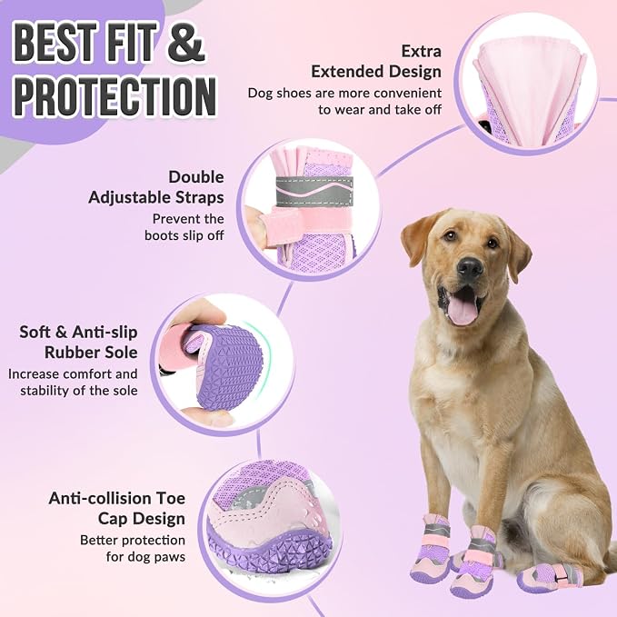 SlowTon Dog Shoes for Large Small Medium Dogs - Breathable Dog Boots for Summer Hot Pavement, Paw Protector for Outdoor Walking Winter Snow, Anti-Slip Rubber Dog Booties for Hardwood Floor (PI, 2)