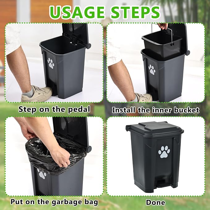 Dog Poop Trash Can Outside, 20L Outdoor Pet Waste Bin with Removable Inner Bucket & 200 Bags, Waterproof Dog Waste Container, Odor Control Poop Disposal for Backyard, Patio, Garden & Lawn