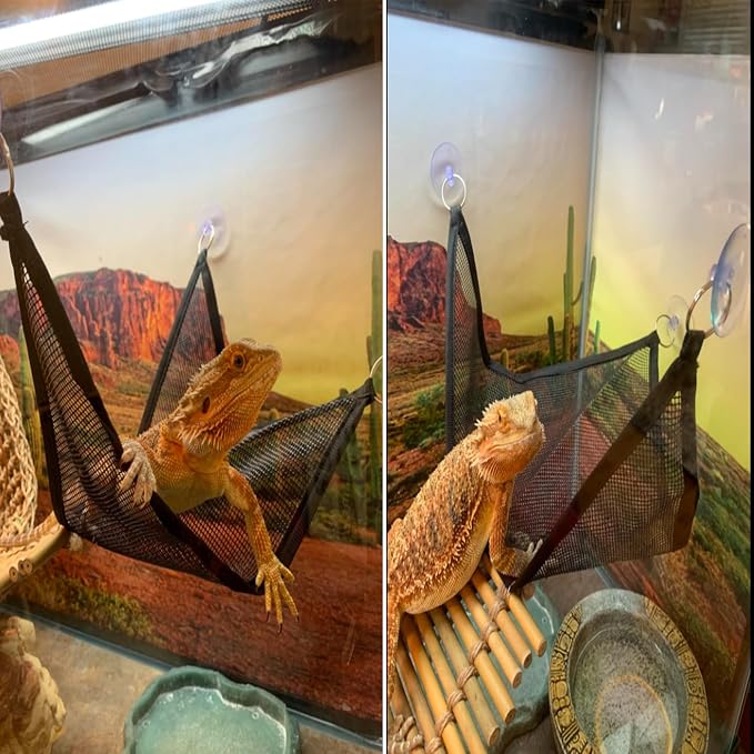 kathson Bearded Dragon Hammock Lounger Reptile Breathable Mesh Hammocks Hanging Vines Plants Tank Accessories Habitat Decor for Lizard Gecko Snake Chameleon Iguana Amphibians(3 PCS)