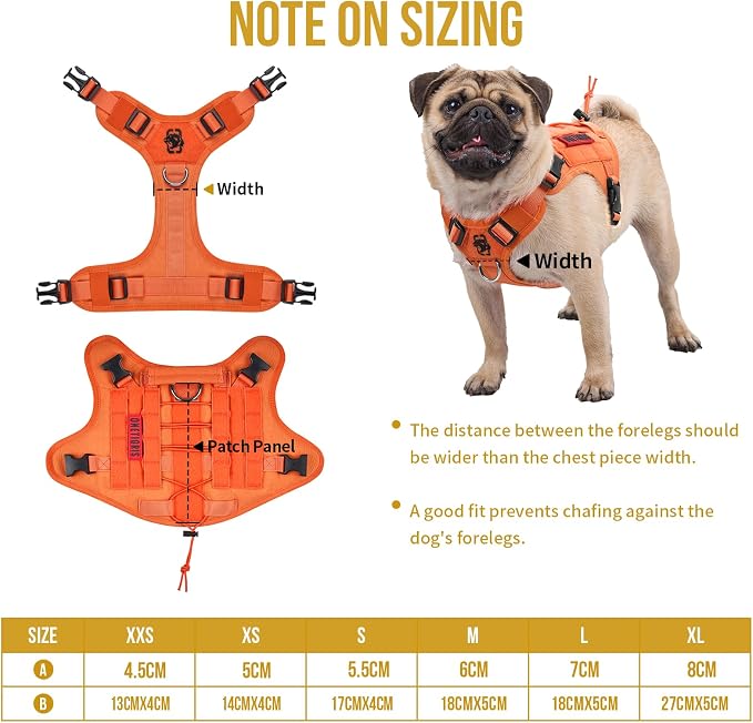 OneTigris Tactical Dog Harness Vest No-Pull Service Dog Vest for Large Dogs | 1000D Pullable Nylon, with Control Handle and Hook & Loop Panels, Easy On & Off, Adjustable for Walking Training Orange L
