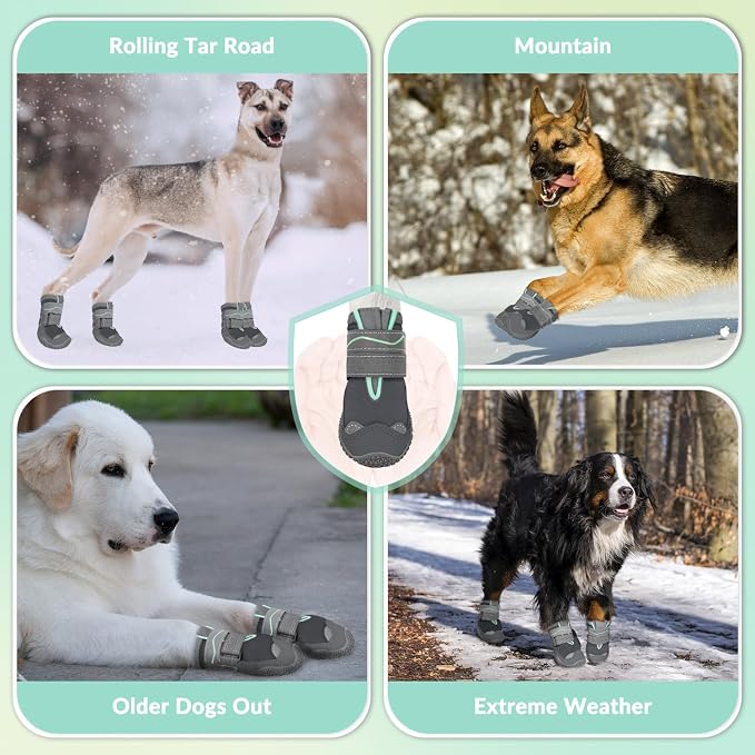 SlowTon Dog Shoes for Large Small Medium Dogs - Waterproof Dog Boots for Summer Hot Pavement, Paw Protector for Outdoor Walking Winter Snow, Anti-Slip Rubber Dog Booties for Hardwood Floor (Grey, 1)