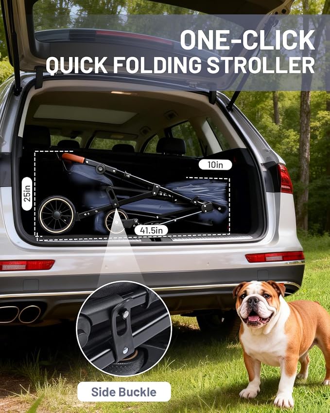 Dog Stroller for Large & Medium Dogs, Pet Stroller for 2 Small Dogs, Extra Large Heavy Duty, Foldable Design, Adjustable Handle, with Pocket, Up to 66lbs(Navy Blue)