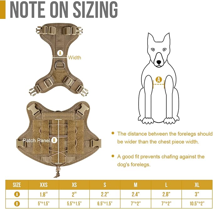 OneTigris Tactical Dog Harness No-Pull Service Vest for Medium Large Dogs | Military 1000D Pullable Nylon, Service Dog Vest with Hook & Loop Panels, Easy On & Off for Walking Hiking Training Brown M