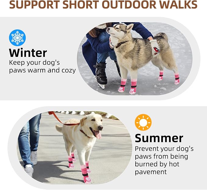 PUPTECK Anti-Slip Dog Socks with Double Sides Grips for Small Medium Large Dogs Hardwood Floors Prevents Licking, Dog Shoes for Hot Pavement Traction Control for Senior Dogs, Fuschia, XS