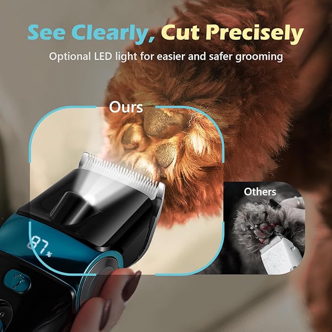 Dog Clippers for Grooming with 5-in-1 Blade, Dog Grooming Kit Cordless Rechargeable Hair Trimmer Detachable Stainless Steel Blade Pet Shaver for Small Puppy Paw Face Head Body