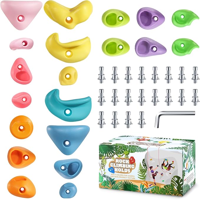 TOPNEW 20PC Kids Climbing Holds, Climbing Rocks for Play Set, Swingset - Adult Rock Wall Holds with Mounting Hardware for Indoor Outdoor Climbing Wall, Pastel Color