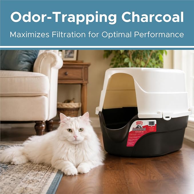 Fresh Headquarters 6-Pack Activated Carbon Cat Litter Box Filter Replacement for Nature's Miracle Oval Box - Charcoal Filters for Hooded Litter Boxes - Odor Control - Made in USA - 8" x 3"