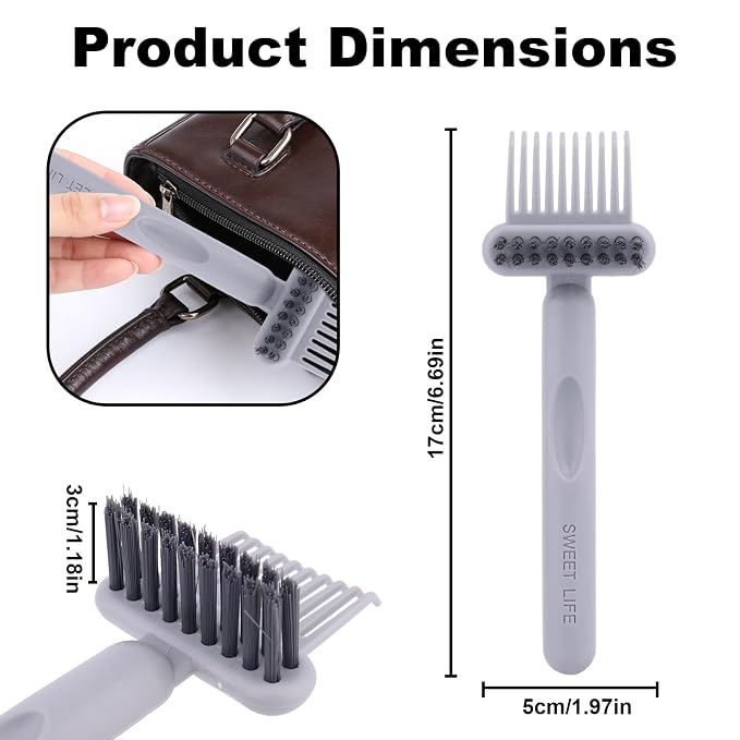 2-in-1 Comb Cleaner with Pick and Bristles, Portable Hair Brush Cleaner Tool Hairbrush Cleaning with Ergonomic Handle for Home Salon Travel Use Hairstylist Essentials (Gray)
