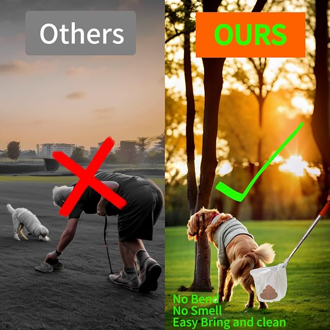 Pooper Scooper with 120 Waste Bags, 55" Dog Pooper Scooper with Extendable Long Handle Portable Foldable Dog Poop Catcher,Poop Pick Up Pooper Scooper for Dogs Cats