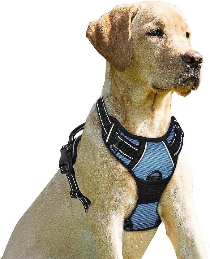 BARKBAY Dog Harness No Pull for Large Dogs Front Back Clips,Dog Vest | Soft Padded No Choke With Handle,Easy On&Off,Adjustable Reflective For Walking Training Running(Navy,L)