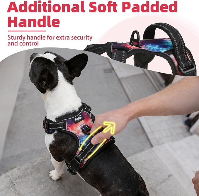 PUPTECK No Pull Tactical Dog Harness for Large, Adjustable Reflective Dog Harness with Handle Easy Control, Comfortable Soft Padded Pet Vest Harness for Large Dogs, Aurora L