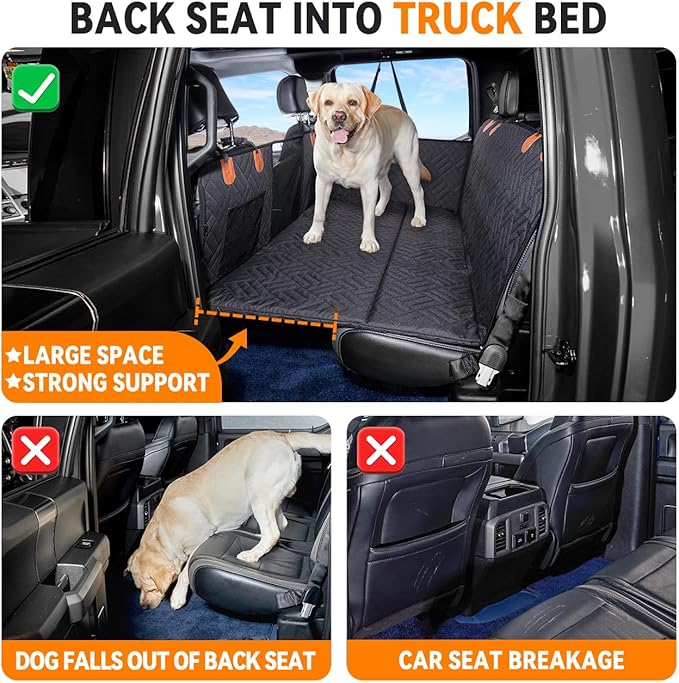 YJGF Hard Bottom Dog Car Seat Cover for Full-Size Trucks,Back Seat Extender | Strong Support,More Rest Space,Waterproof, Scratch Resistant,Car Seat Protector,Dog Hammock for Full-Size Truck