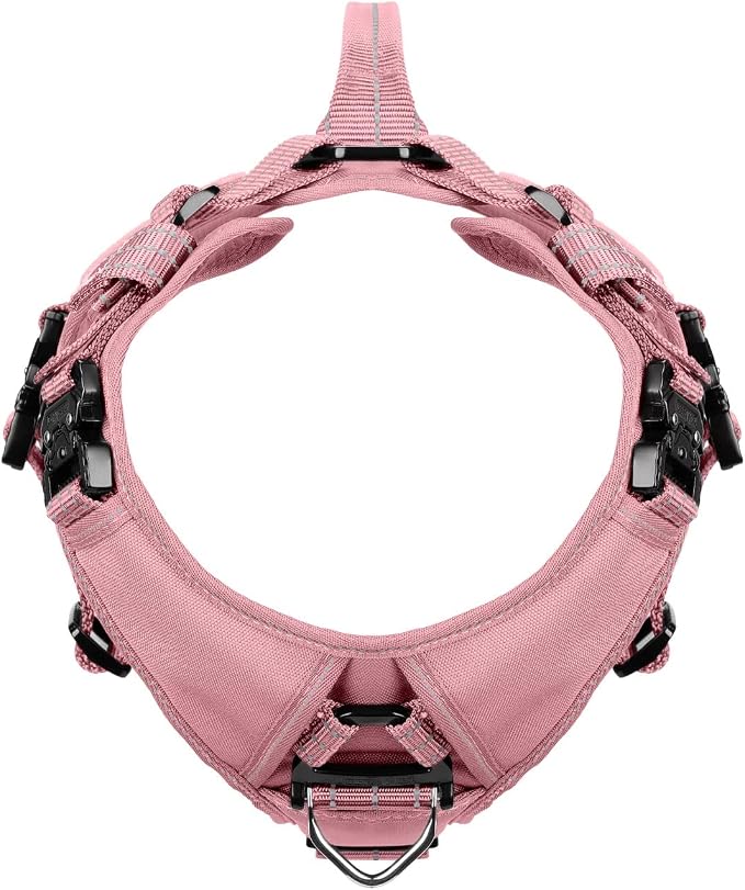 ICEFANG Quick-Moving Tactical Dog Harness for Small Dogs,No Pull Dog Vest | Control Handle,Reflective,Full Metal Buckles,Adjustable,Hook-and-Loop Panel,Soft Padded,Pink,Small