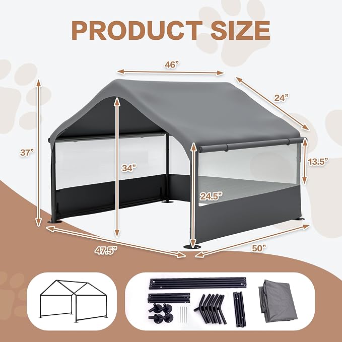 Extra Large Dog Shade Shelter 4'x4'x3' Waterproof, Outdoor Tent Canopy with Three-Sided Breathable Mesh Windows for Pet Medium Large Dogs, Cats, Pigs