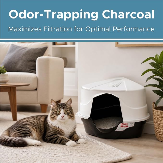 Fresh Headquarters 6-Pack Activated Carbon Cat Litter Box Filter Replacement for Nature's Miracle Corner Box - Charcoal Filters for Hooded Litter Boxes - Odor Control - Made in USA - 6.5" x 6.25"