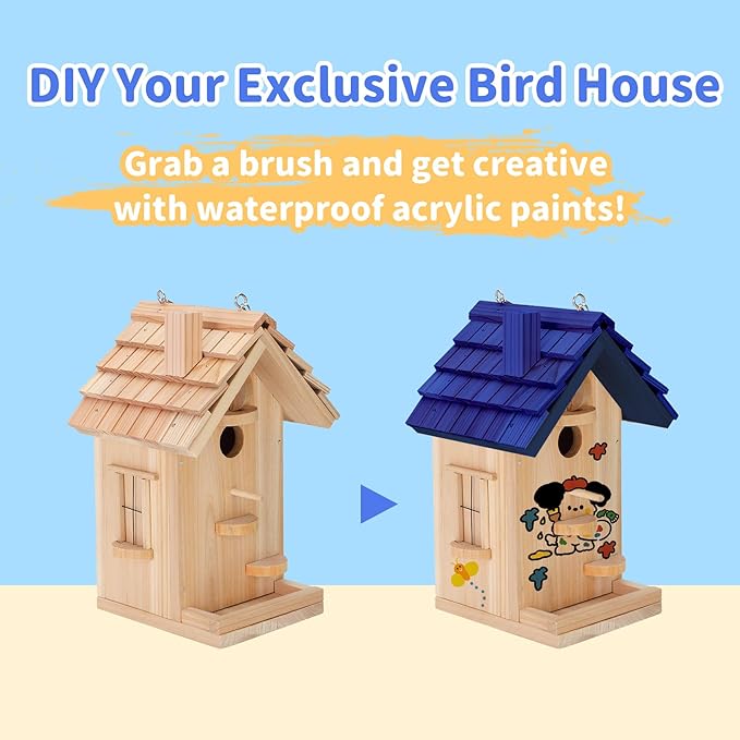 DIY Bird House Kit – Build Your Own Bird House, Natural Cedar Wood Craft Kit for Adults & Kids Ages 8-12, Pre-Drilled Easy Assembly, Eco-Friendly Birdhouse Kit (11.6x6.5x5.5in)