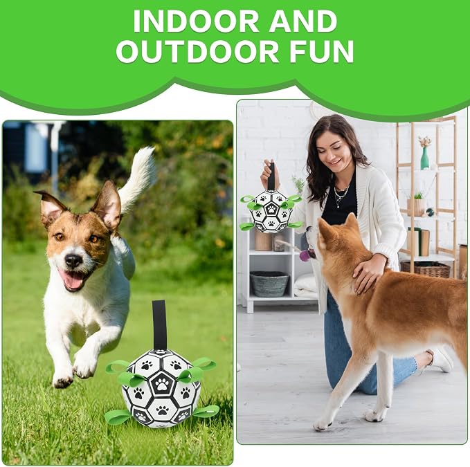 Dog Toys Balls, Dog Soccer Ball with Straps, Dog Birthday Gifts, Durable Balls for Small Medium Pet, Puppy Outdoor Toy, Pet Training Soccer Ball, World Cup Soccer (7.25 Inch)