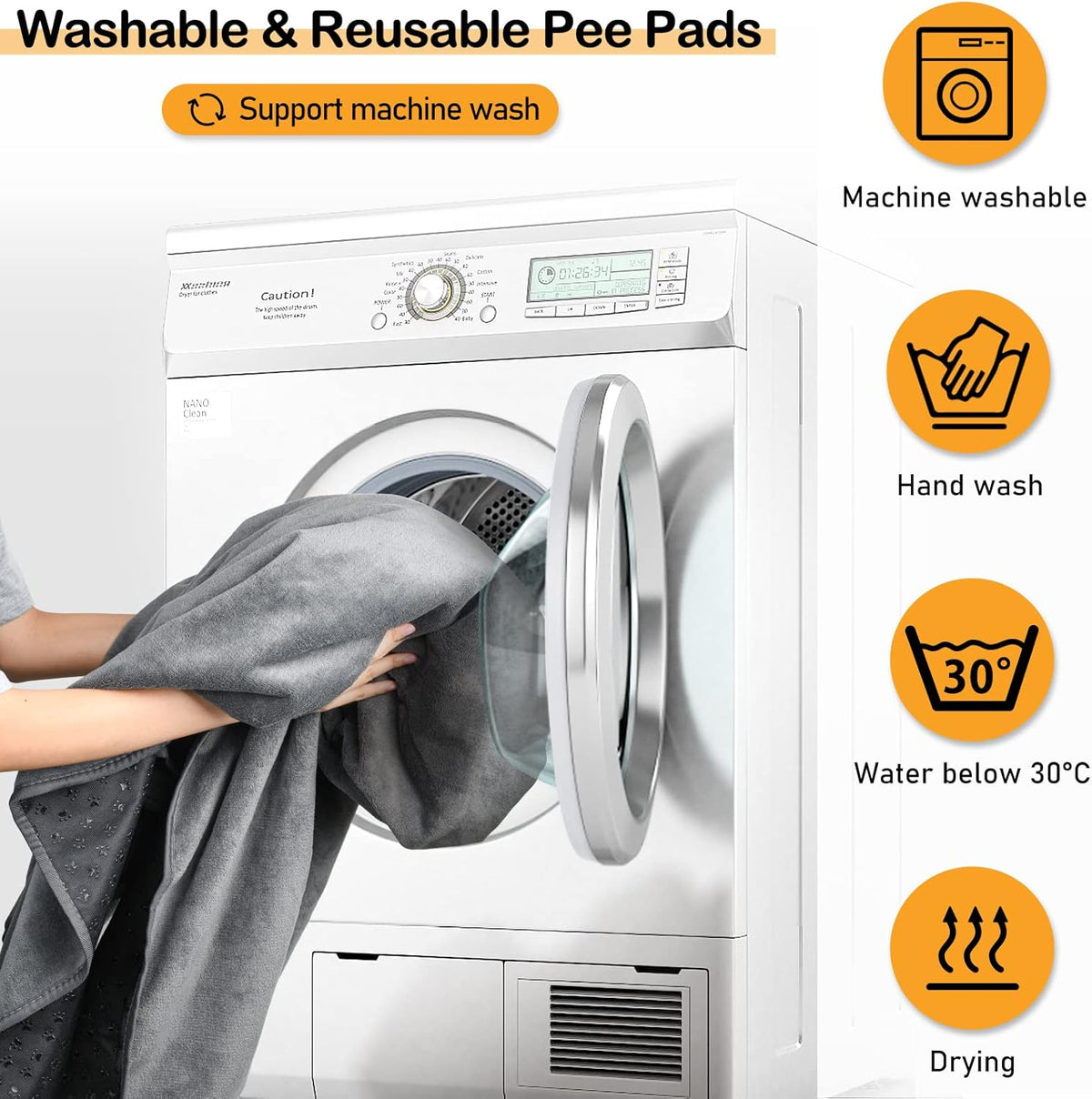 LOOBANI 2 Packs Extra Large Reusable Dog Mat for Floor, Non-Slip Washable Pee Pads for Dogs, Fast Absorbent Pet Whelping Pads, Puppy Playpen Mat for Incontinence, Housebreak, Crate, 36x48in, Gray