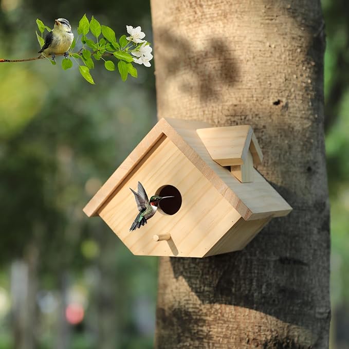 Bird House for Outside-Wren Bird House for Outdoor-Wooden Birdhouse for Outdoors Hanging Bluebird House for Cardinals for Garden Viewing (Wooden, Set of 1)