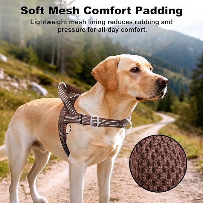 No Pull Dog Harness with Handle, Adjustable Soft Mesh Padded Vest | Reflective Walking Harness with Front Clip for Small Medium Large Dogs, Quick Fit No Escape for Training, Chocolate, XS