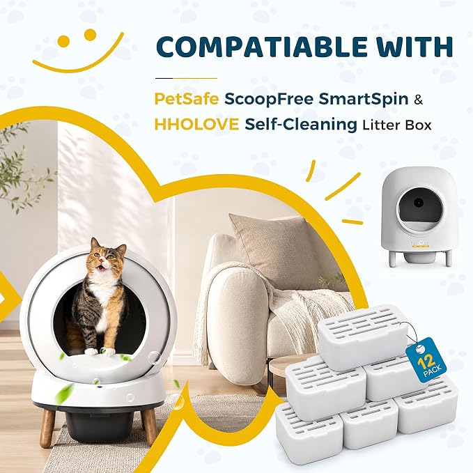 12 Pack Cat Litter Deodorizer Blocks Compatible with PetSafe & HHOLOVE | Plant-Based Odor Control, Compatible with PetSafe ScoopFree SmartSpin and HHOLOVE Self-Cleaning Litter Boxes, Freshness