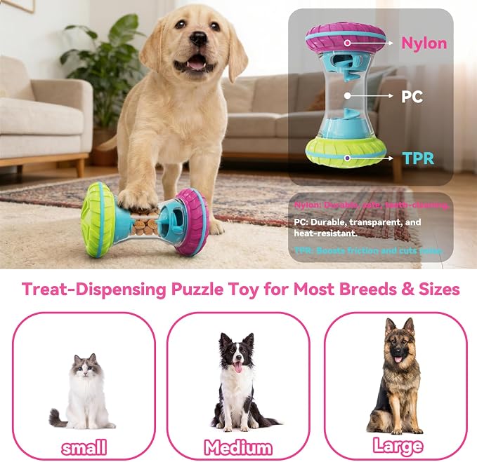 MateeyLife Interactive Dog Puzzle Toy | Adjustable Treat Dispensing, Slow Feeder for IQ Training, Silent Quiet Roller, For Small Medium Large Dogs